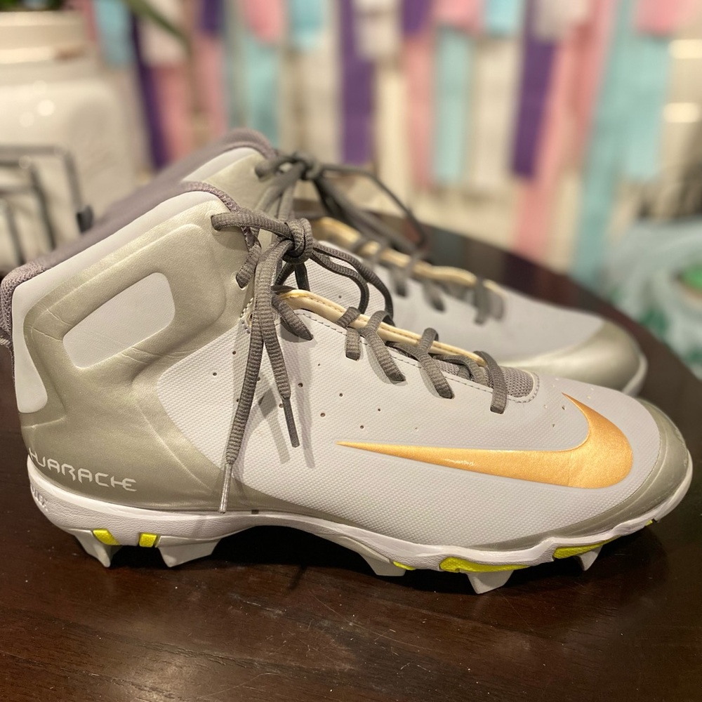 Nike Mens Keystone Baseball Shoes Alpha Huarache Gray Gold 923429-071 - Picture 7 of 7